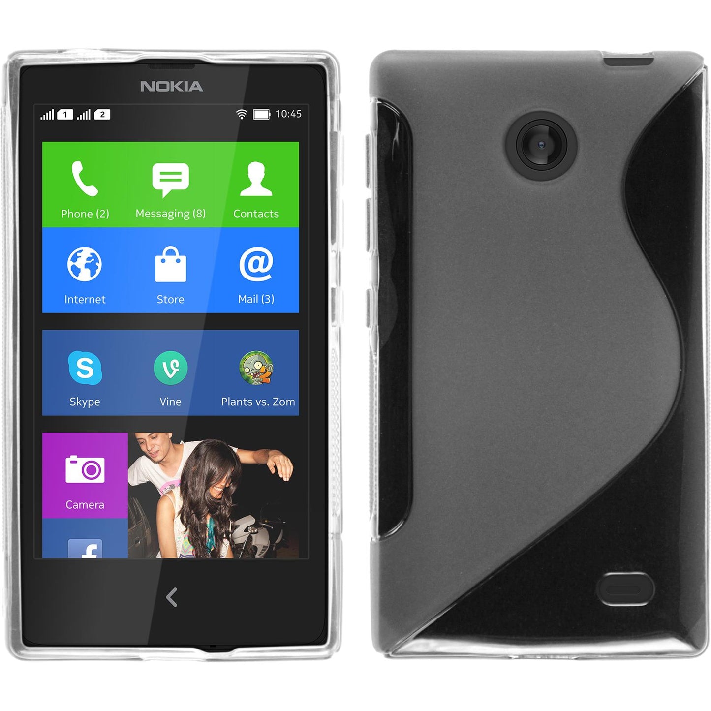 PhoneNatic Case kompatibel mit Nokia X / X+ - clear Silikon Hülle S-Style + 2 Schutzfolien