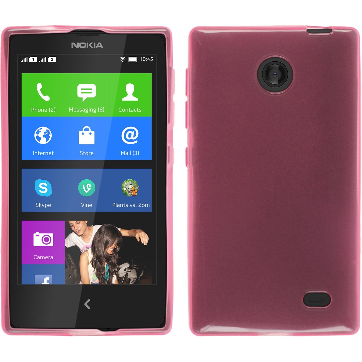 PhoneNatic Case kompatibel mit Nokia X / X+ - rosa Silikon Hülle transparent + 2 Schutzfolien