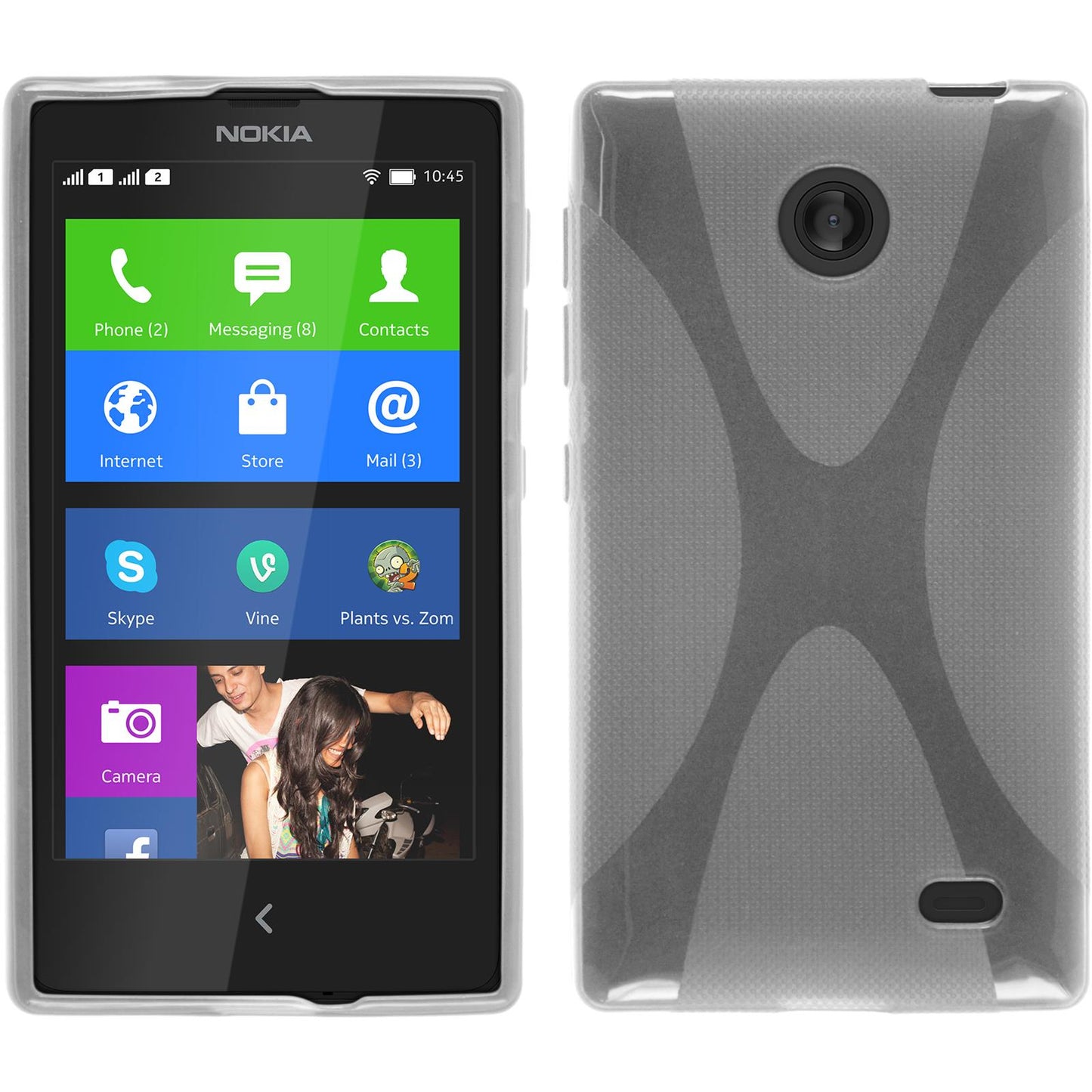 PhoneNatic Case kompatibel mit Nokia X / X+ - clear Silikon Hülle X-Style + 2 Schutzfolien