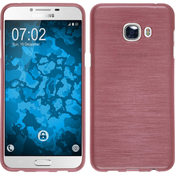 PhoneNatic Case kompatibel mit Samsung Galaxy C5 - rosa Silikon Hülle brushed + 2 Schutzfolien