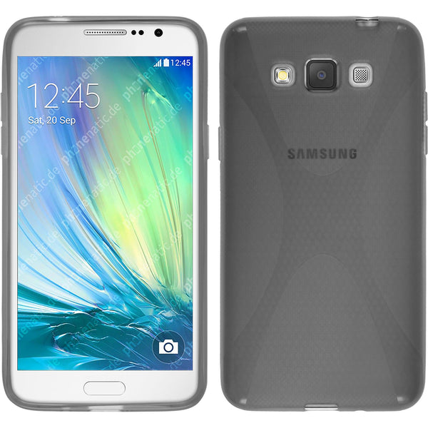 PhoneNatic Case kompatibel mit Samsung Galaxy Grand 3 - grau Silikon Hülle X-Style + 2 Schutzfolien