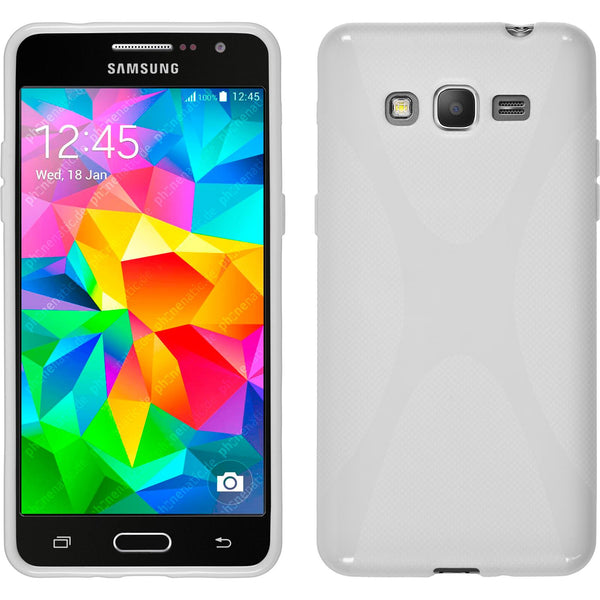 PhoneNatic Case kompatibel mit Samsung Galaxy Grand Prime - weiﬂ Silikon Hülle X-Style + 2 Schutzfolien