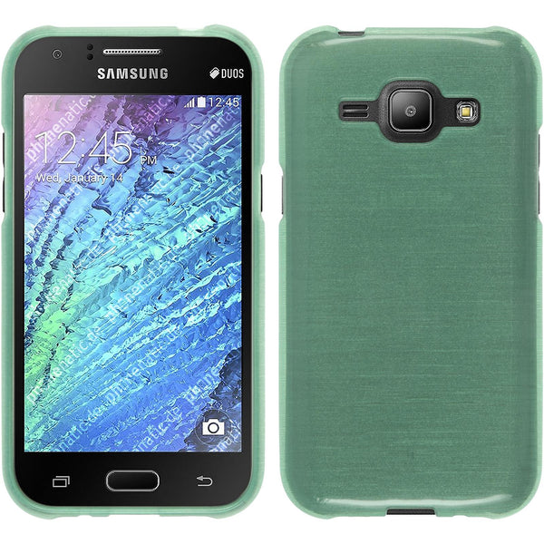 PhoneNatic Case kompatibel mit Samsung Galaxy J1 (2015 - J100) - grün Silikon Hülle brushed + 2 Schutzfolien