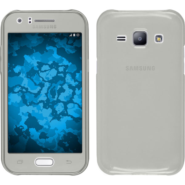 PhoneNatic Case kompatibel mit Samsung Galaxy J1 (2015 - J100) - grau Silikon Hülle 360∞ Fullbody + 2 Schutzfolien