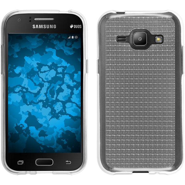 PhoneNatic Case kompatibel mit Samsung Galaxy J1 (2015 - J100) - clear Silikon Hülle Iced + 2 Schutzfolien