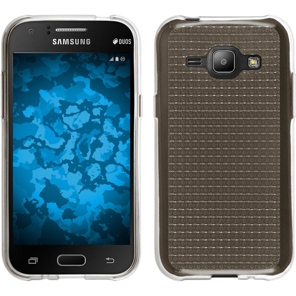 PhoneNatic Case kompatibel mit Samsung Galaxy J1 (2015 - J100) - grau Silikon Hülle Iced + 2 Schutzfolien