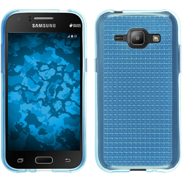 PhoneNatic Case kompatibel mit Samsung Galaxy J1 (2015 - J100) - hellblau Silikon Hülle Iced + 2 Schutzfolien