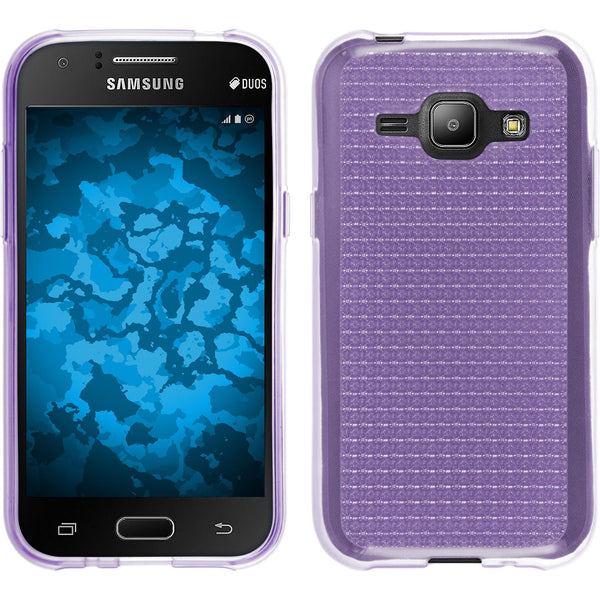 PhoneNatic Case kompatibel mit Samsung Galaxy J1 (2015 - J100) - lila Silikon Hülle Iced + 2 Schutzfolien
