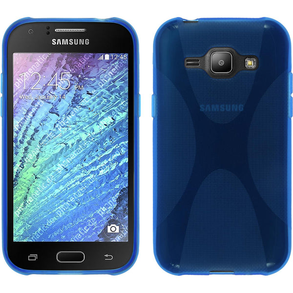 PhoneNatic Case kompatibel mit Samsung Galaxy J1 (2015 - J100) - blau Silikon Hülle X-Style + 2 Schutzfolien