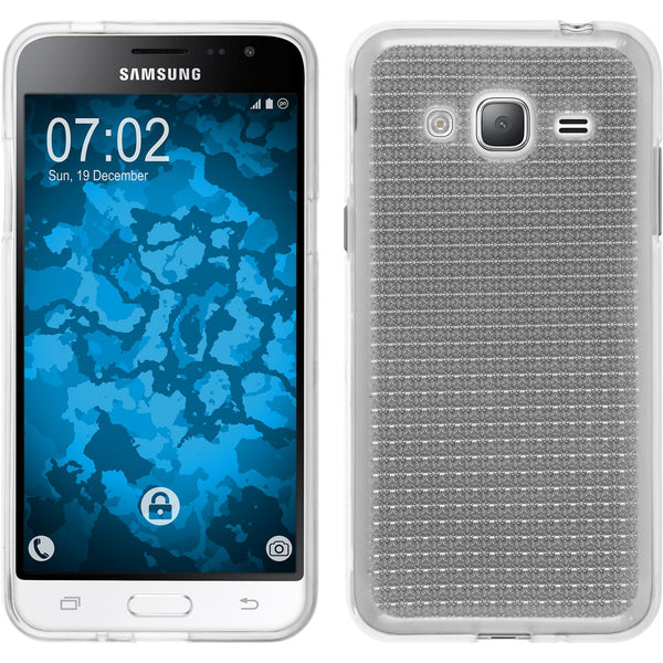 PhoneNatic Case kompatibel mit Samsung Galaxy J3 (2016) - clear Silikon Hülle Iced + 2 Schutzfolien