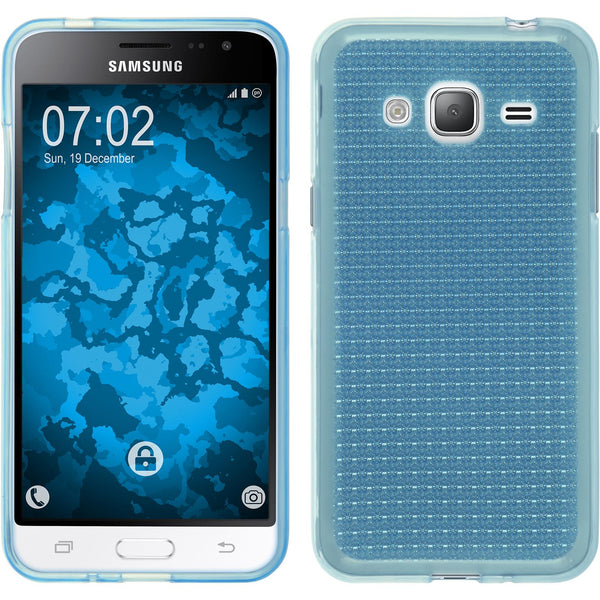 PhoneNatic Case kompatibel mit Samsung Galaxy J3 (2016) - hellblau Silikon Hülle Iced + 2 Schutzfolien