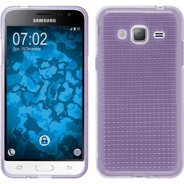 PhoneNatic Case kompatibel mit Samsung Galaxy J3 (2016) - lila Silikon Hülle Iced + 2 Schutzfolien