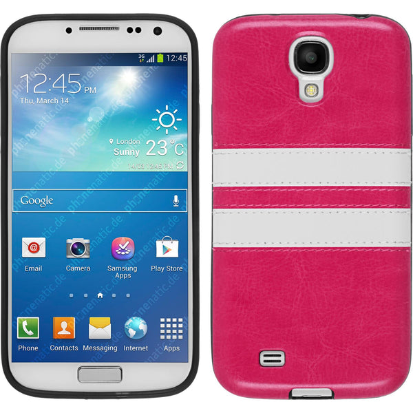 PhoneNatic Case kompatibel mit Samsung Galaxy S4 - pink Silikon Hülle Stripes + 2 Schutzfolien