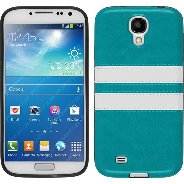 PhoneNatic Case kompatibel mit Samsung Galaxy S4 - türkis Silikon Hülle Stripes + 2 Schutzfolien