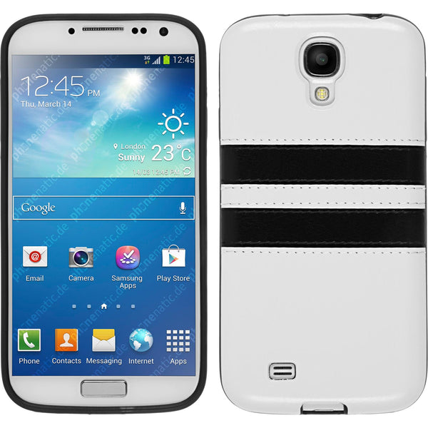 PhoneNatic Case kompatibel mit Samsung Galaxy S4 - weiß Silikon Hülle Stripes + 2 Schutzfolien