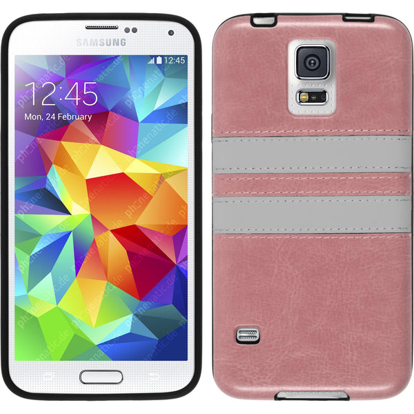 PhoneNatic Case kompatibel mit Samsung Galaxy S5 - rosa Silikon Hülle Stripes + 2 Schutzfolien