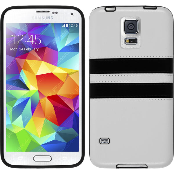 PhoneNatic Case kompatibel mit Samsung Galaxy S5 - weiß Silikon Hülle Stripes + 2 Schutzfolien