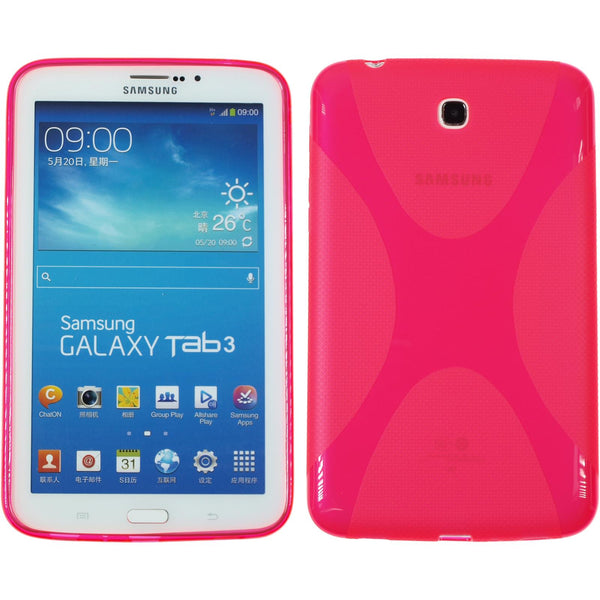 PhoneNatic Case kompatibel mit Samsung Galaxy Tab 3 7.0 - pink Silikon Hülle X-Style + 2 Schutzfolien