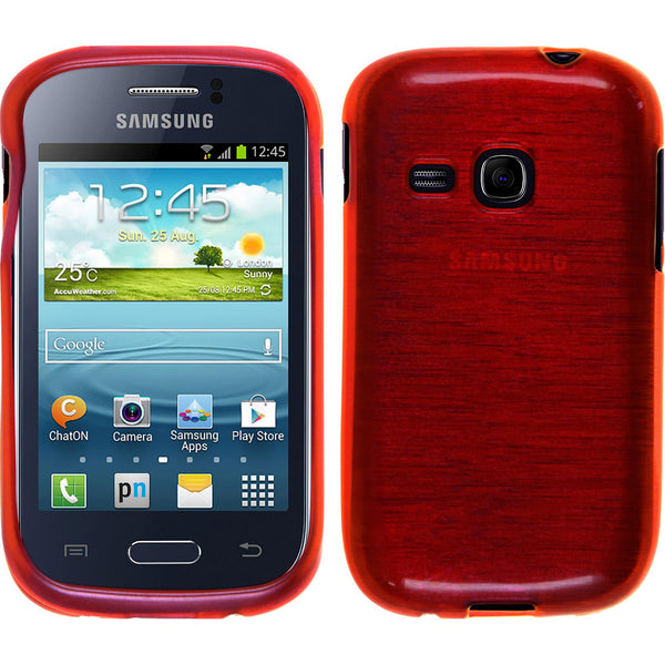 PhoneNatic Case kompatibel mit Samsung Galaxy Young - rot Silikon Hülle brushed + 2 Schutzfolien