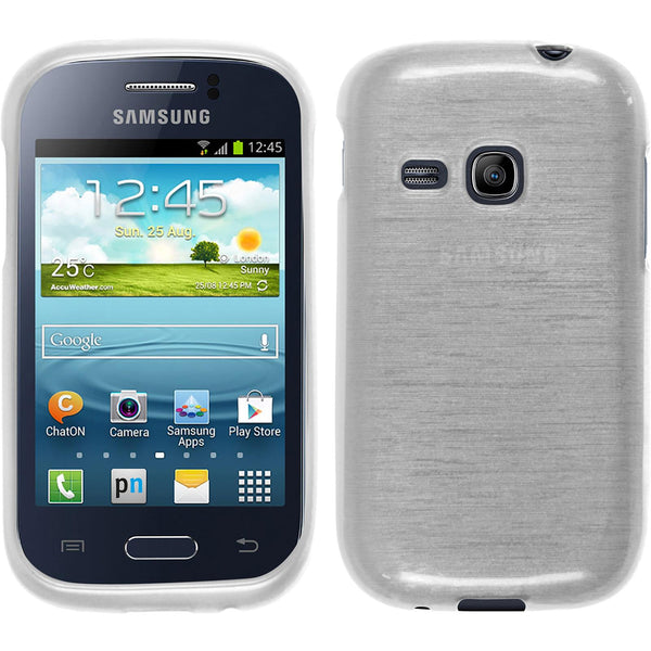 PhoneNatic Case kompatibel mit Samsung Galaxy Young - weiﬂ Silikon Hülle brushed + 2 Schutzfolien