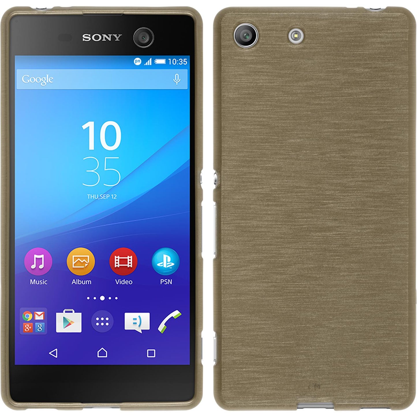 PhoneNatic Case kompatibel mit Sony Xperia M5 - gold Silikon Hülle brushed + 2 Schutzfolien