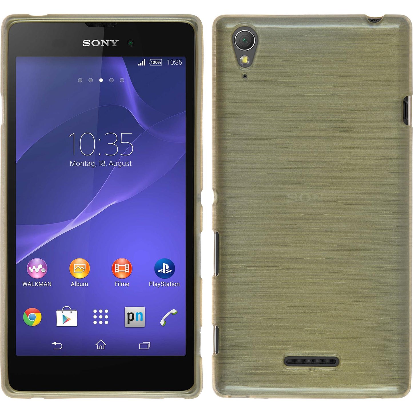 PhoneNatic Case kompatibel mit Sony Xperia Style - gold Silikon Hülle brushed + 2 Schutzfolien