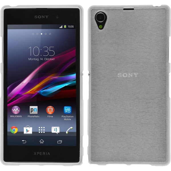 PhoneNatic Case kompatibel mit Sony Xperia Z1 - weiﬂ Silikon Hülle brushed + 2 Schutzfolien