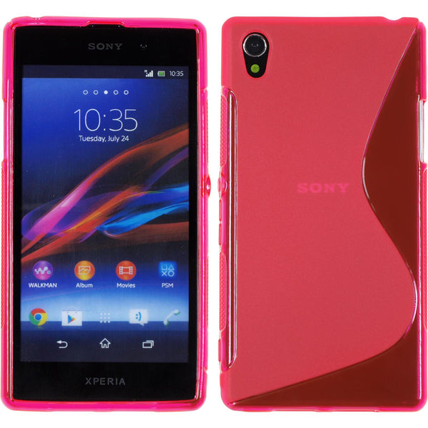 PhoneNatic Case kompatibel mit Sony Xperia Z1 - pink Silikon Hülle S-Style + 2 Schutzfolien