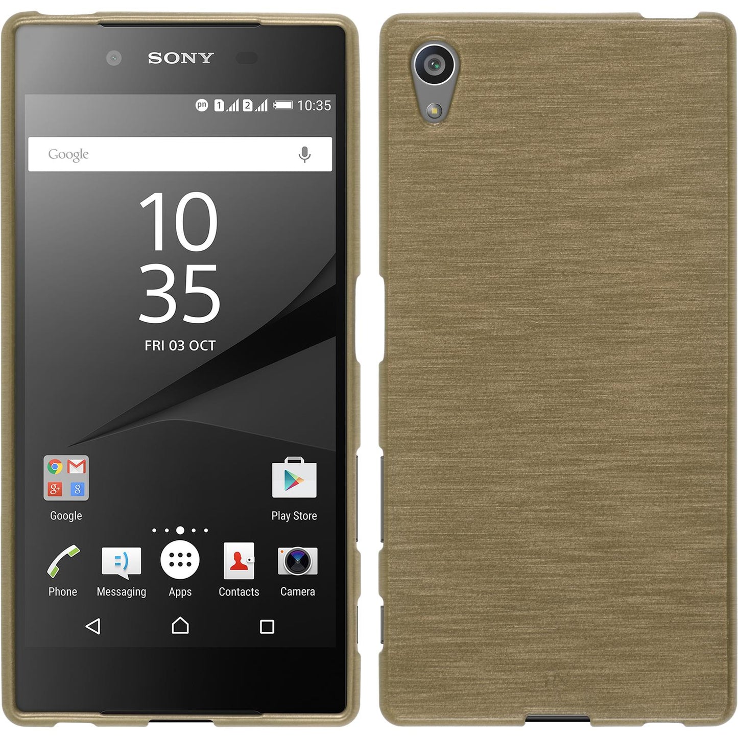 PhoneNatic Case kompatibel mit Sony Xperia Z5 - gold Silikon Hülle brushed + 2 Schutzfolien
