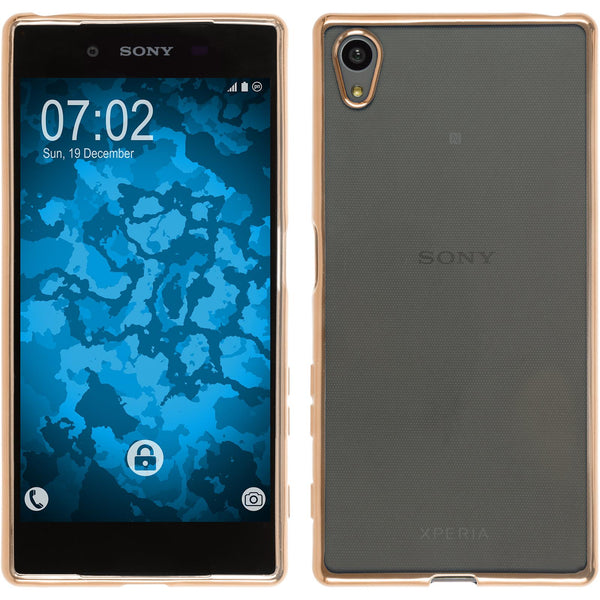 PhoneNatic Case kompatibel mit Sony Xperia Z5 - gold Silikon Hülle Slim Fit + 2 Schutzfolien