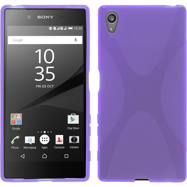 PhoneNatic Case kompatibel mit Sony Xperia Z5 - lila Silikon Hülle X-Style + 2 Schutzfolien