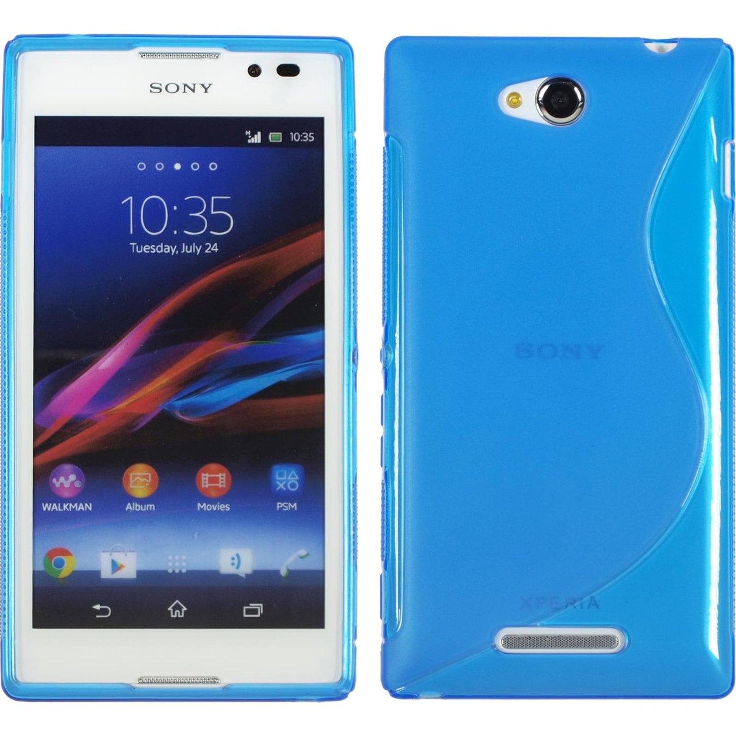 PhoneNatic Case kompatibel mit Sony Xperia C - blau Silikon Hülle S-Style + 2 Schutzfolien