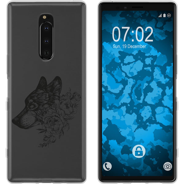 Xperia 1 Silikon-Hülle Floral Wolf M3-1 Case