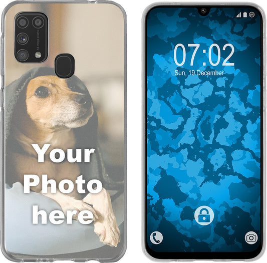 PhoneNatic Case kompatibel mit Galaxy M31 Personalisierte Handyhülle clear zum selbst gestalten mit eigenem Foto