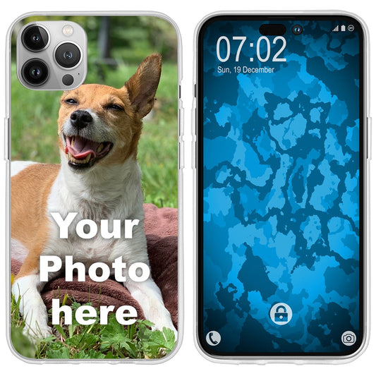 PhoneNatic Case kompatibel mit iPhone 15 Pro Max Personalisierte Handyhülle clear zum selbst gestalten mit eigenem Foto