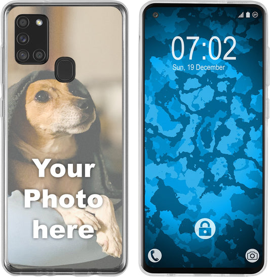 PhoneNatic Case kompatibel mit Galaxy A21s Personalisierte Handyhülle clear zum selbst gestalten mit eigenem Foto