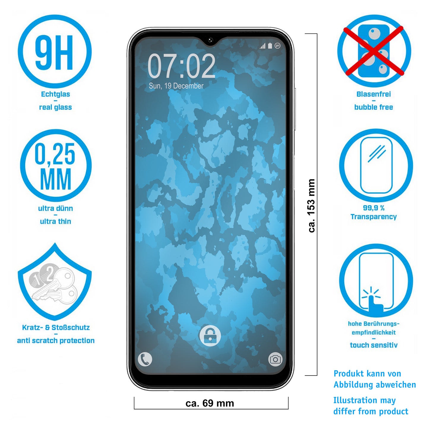3x Glas-Folie klar für Samsung Galaxy M14 – Panzerglas für Samsung Galaxy M14