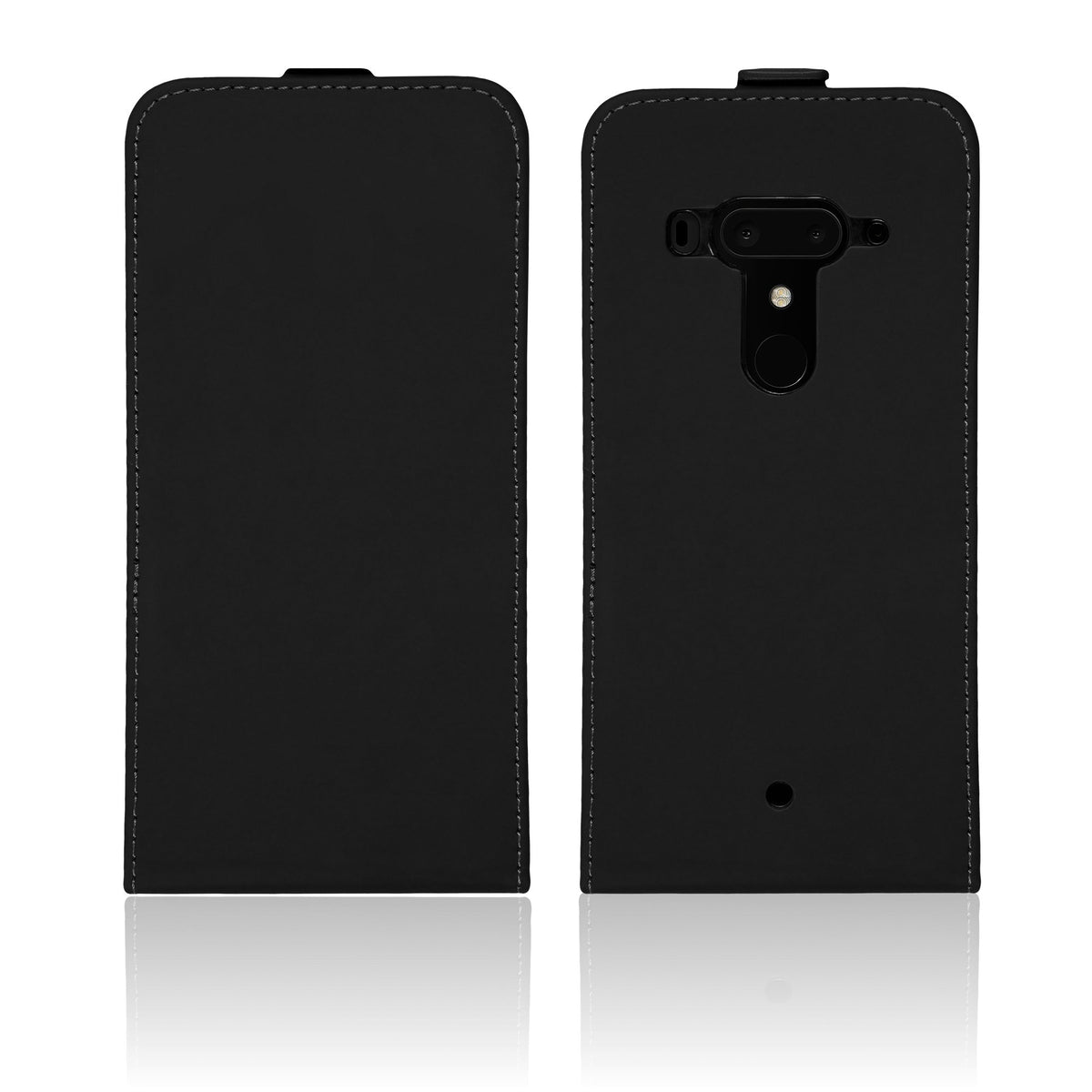 Kunst-Lederhülle für HTC U12+ - Flip-Case schwarz – Ansicht 4