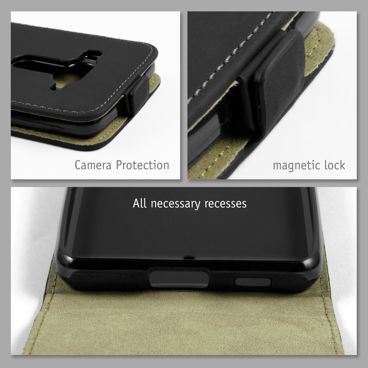 Kunst-Lederhülle für HTC U12+ - Flip-Case schwarz – Ansicht 5
