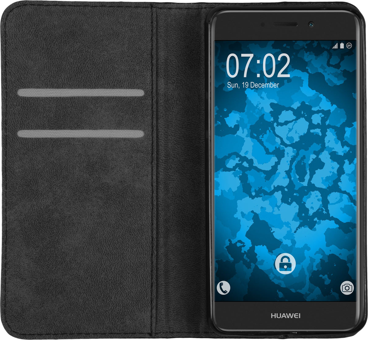 Kunst-Lederhülle für Huawei Nova Smart (Honor 6c) - Book-Case schwarz – Ansicht 6