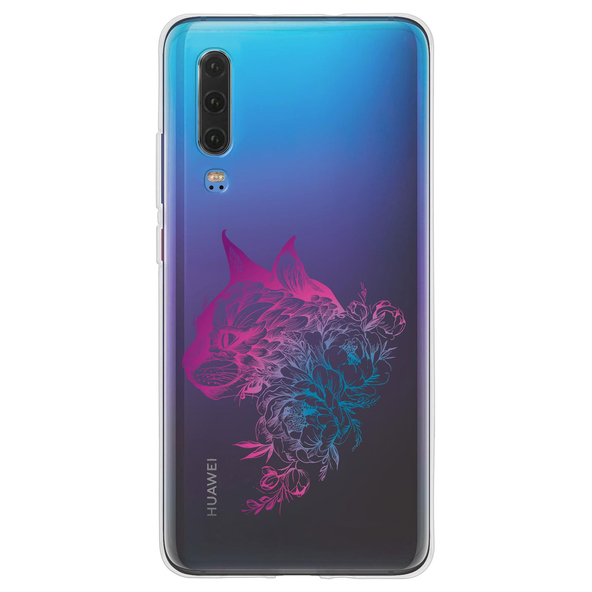 Case für Huawei P30 Silikon-Hülle Floral Katze M2-6 – Ansicht 2