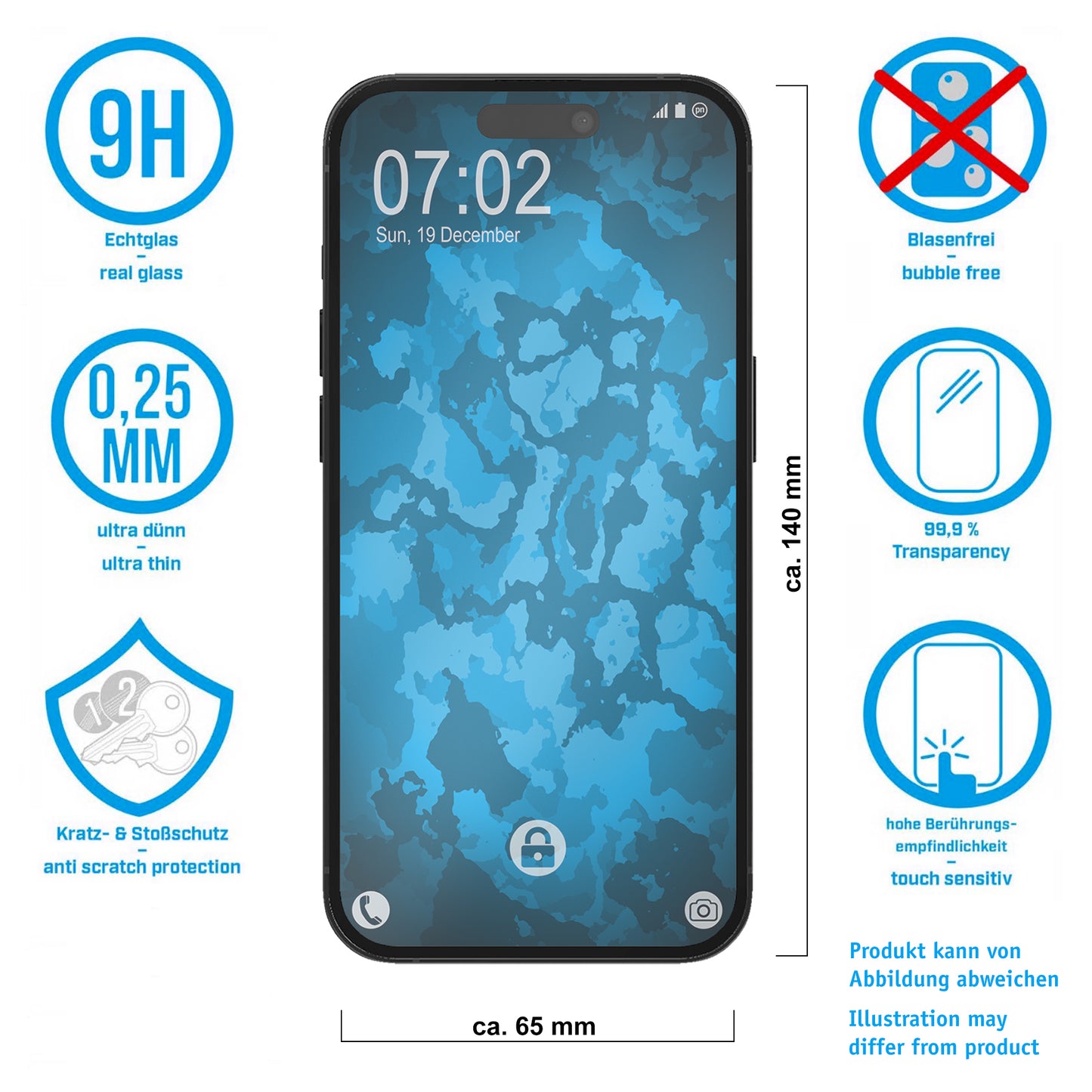 2x Glasfolie klar für Apple iPhone 15 Pro – Panzerglas für iPhone 15 Pro