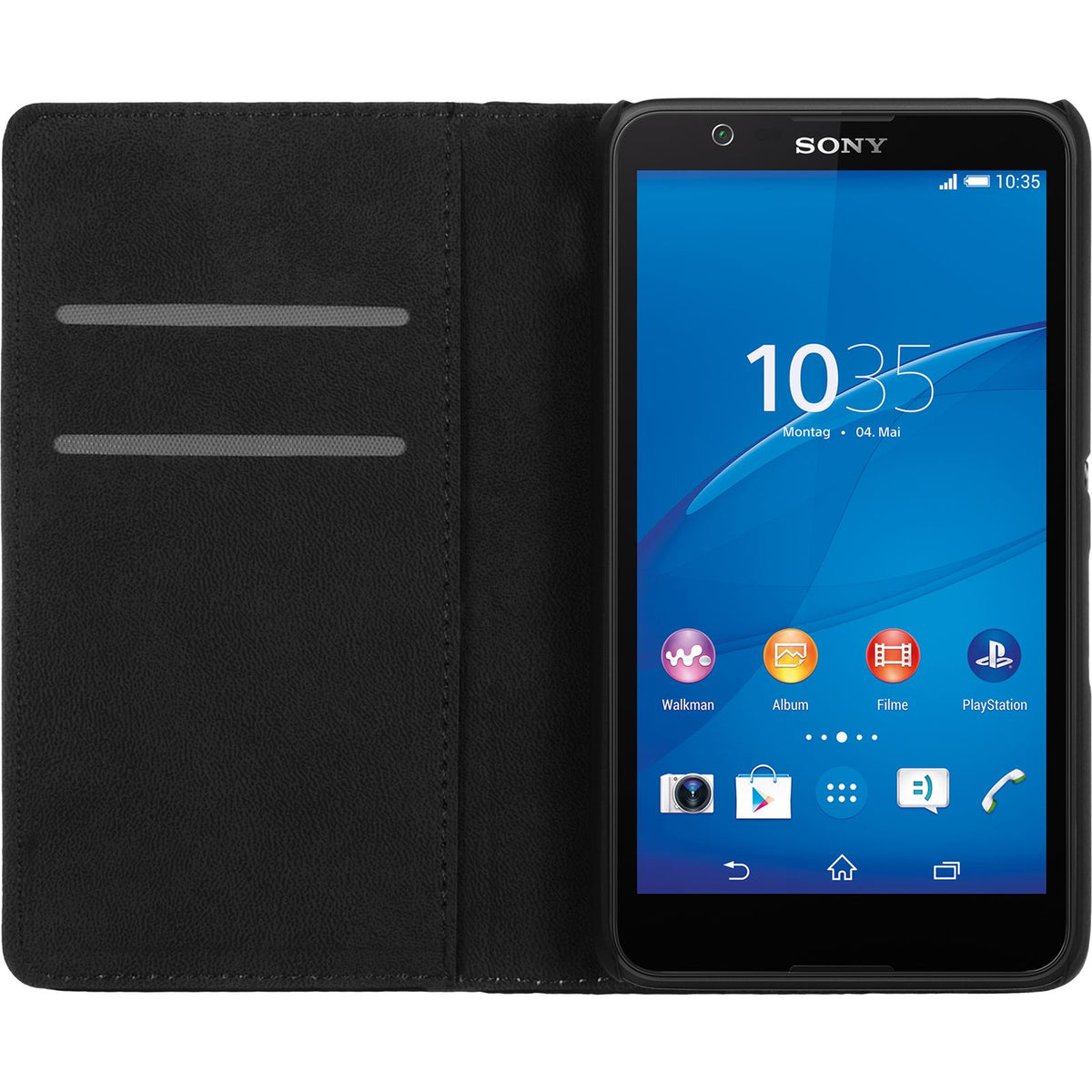 Kunst-Lederhülle für Sony Xperia E4 - Book-Case schwarz – Ansicht 2