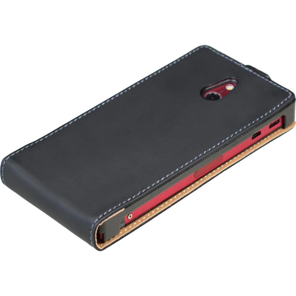 Kunst-Lederhülle für Sony Xperia P - Flip-Case schwarz – Ansicht 3