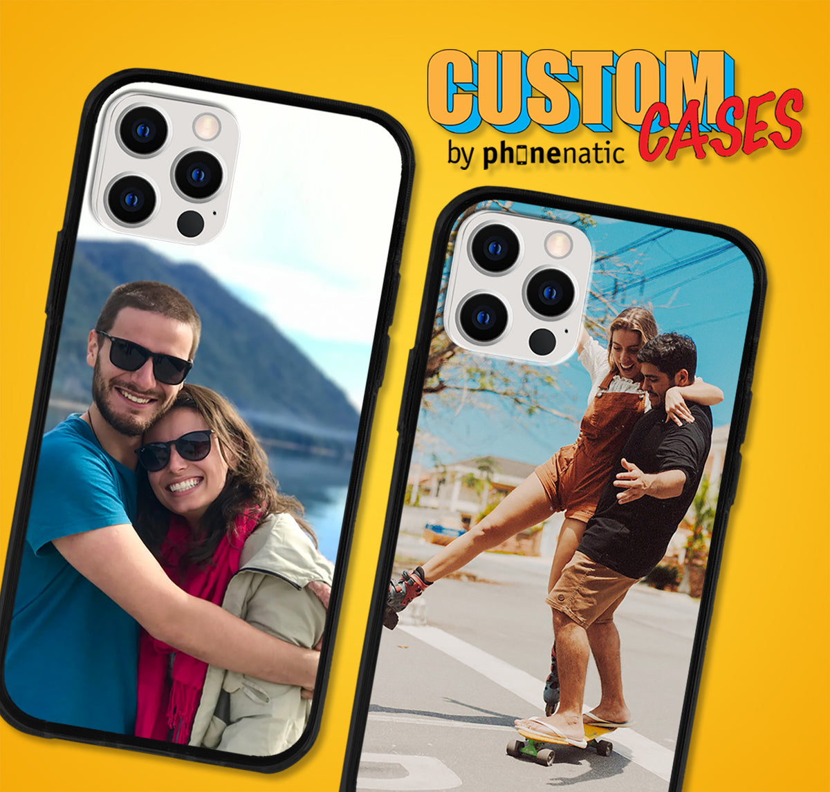 Beispiele für selbst gestaltete PhoneNatic Fotohüllen mit Urlaubs- und Pärchenfotos