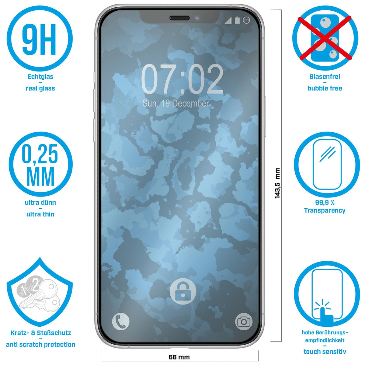 1x Glas-Folie klar für Apple iPhone 12 – Ansicht 2