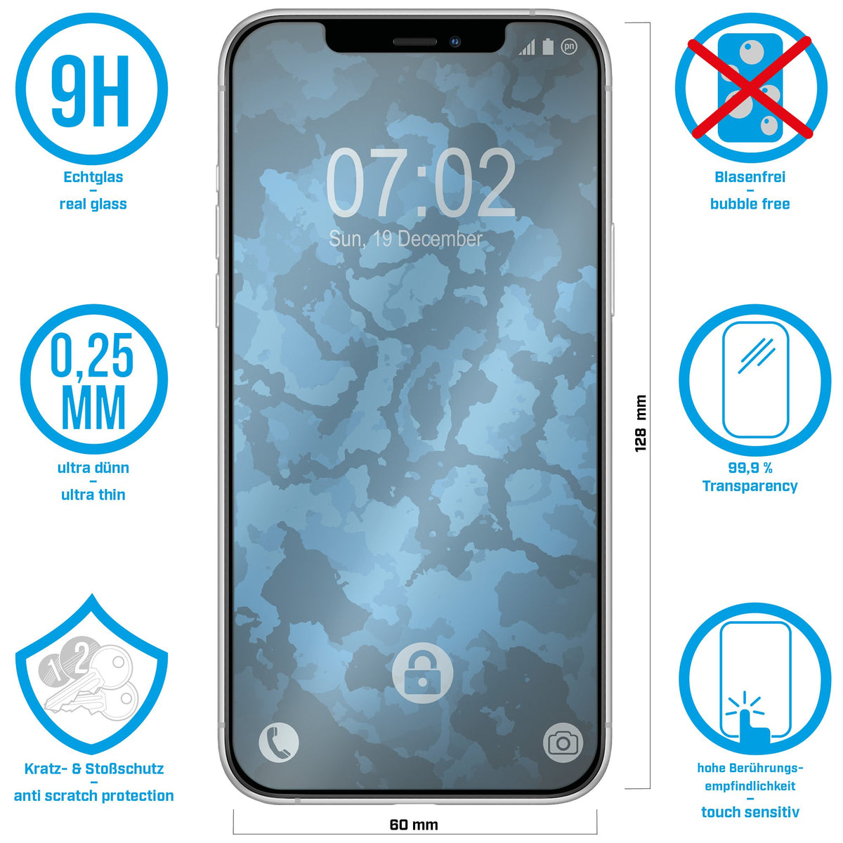 1x Glas-Folie klar für Apple iPhone 12 Mini – Ansicht 2