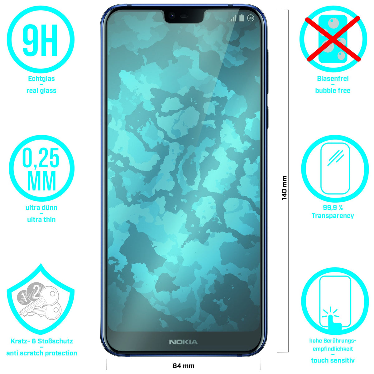 1x Glas-Folie klar für Nokia 6.1 Plus – Ansicht 3