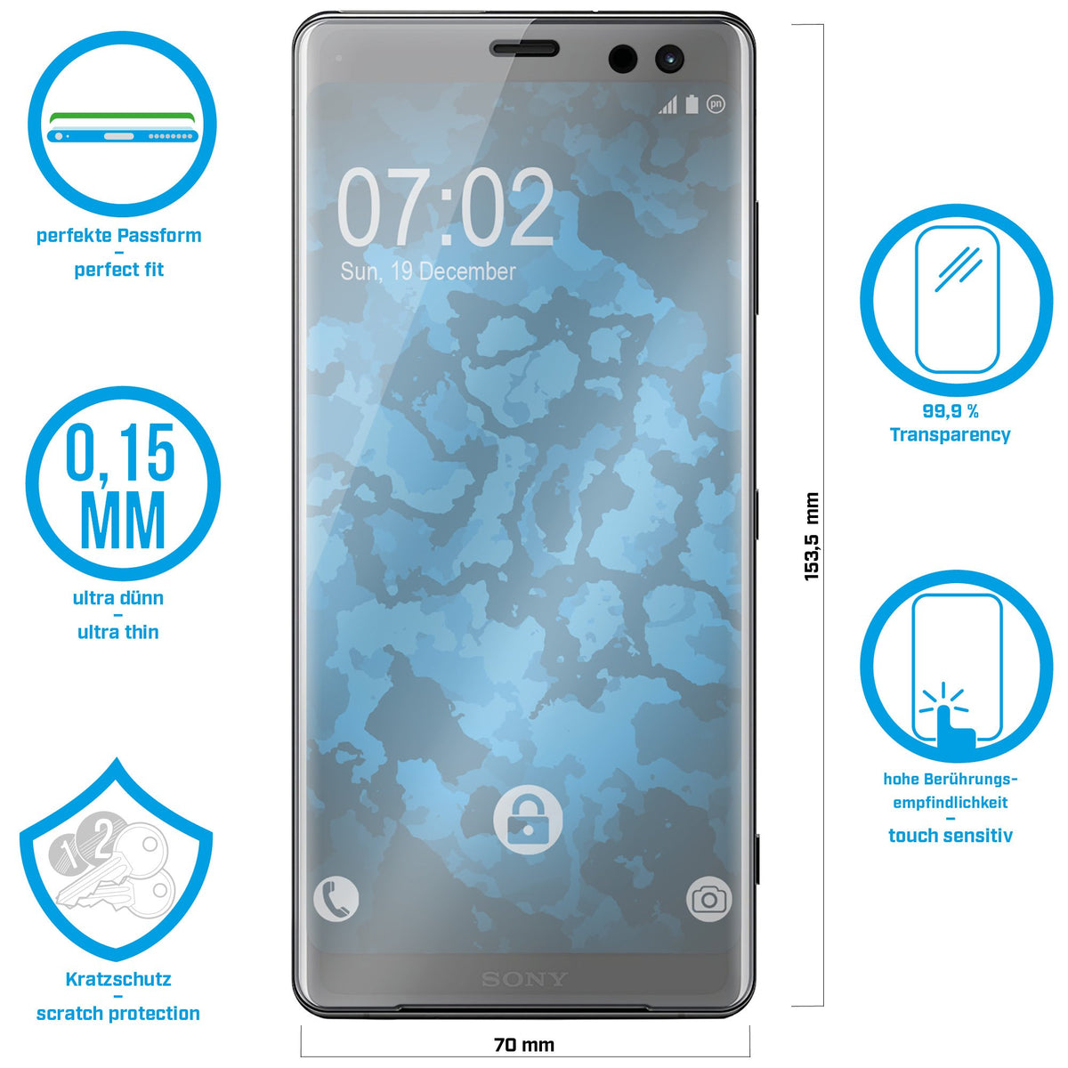 1er-Pack Displayschutzfolien klar Flexible Folien für Sony Xperia XZ3 – Ansicht 2