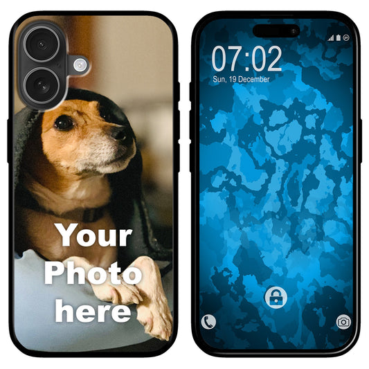 PhoneNatic Case kompatibel mit iPhone 16 Personalisierte Handyhülle SCHWARZ zum selbst gestalten mit eigenem Foto